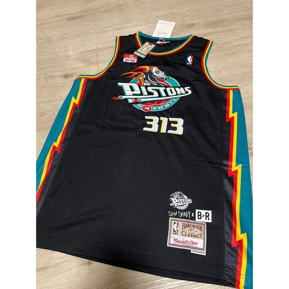 Detroit Pistons Shady 313 Basketball Jersey Size 2XL Eminem NWT Mitchell & Ness